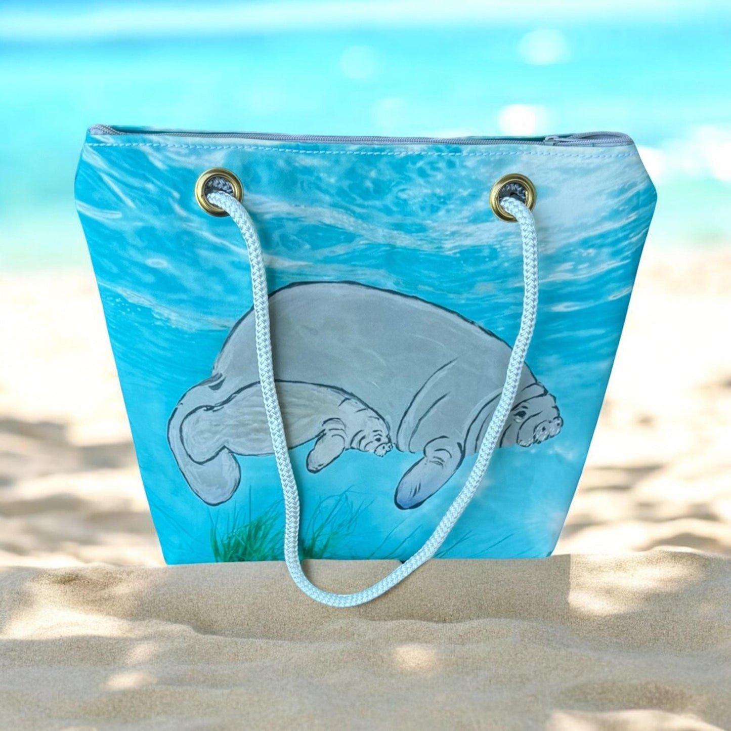Recycled Sail Tote Bag: Handcrafted Manatee Design
