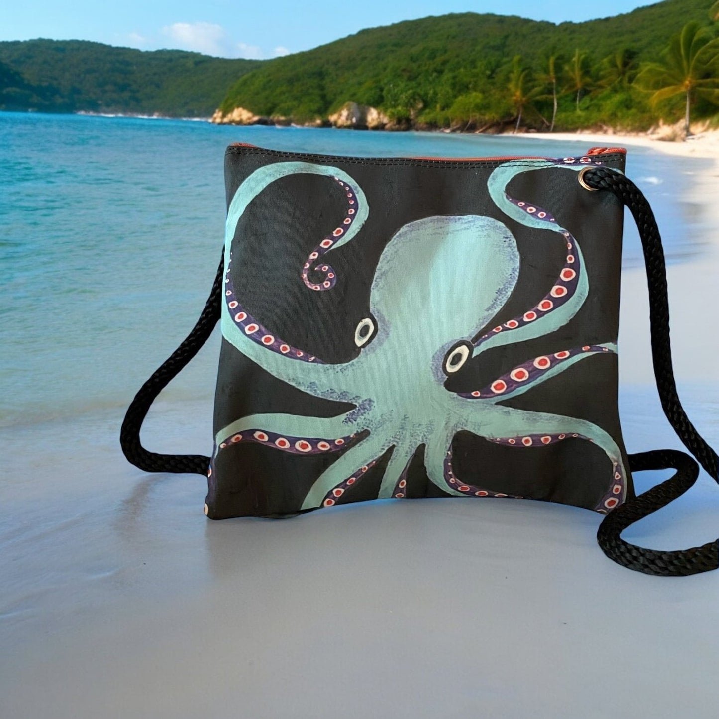 Recycled Sailcloth Octopus Tote Bag: Original Nautical Art