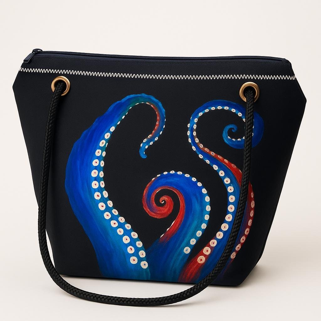 Recycled Sailcloth Octopus Art Tote Bag: Crossbody or Wristlet