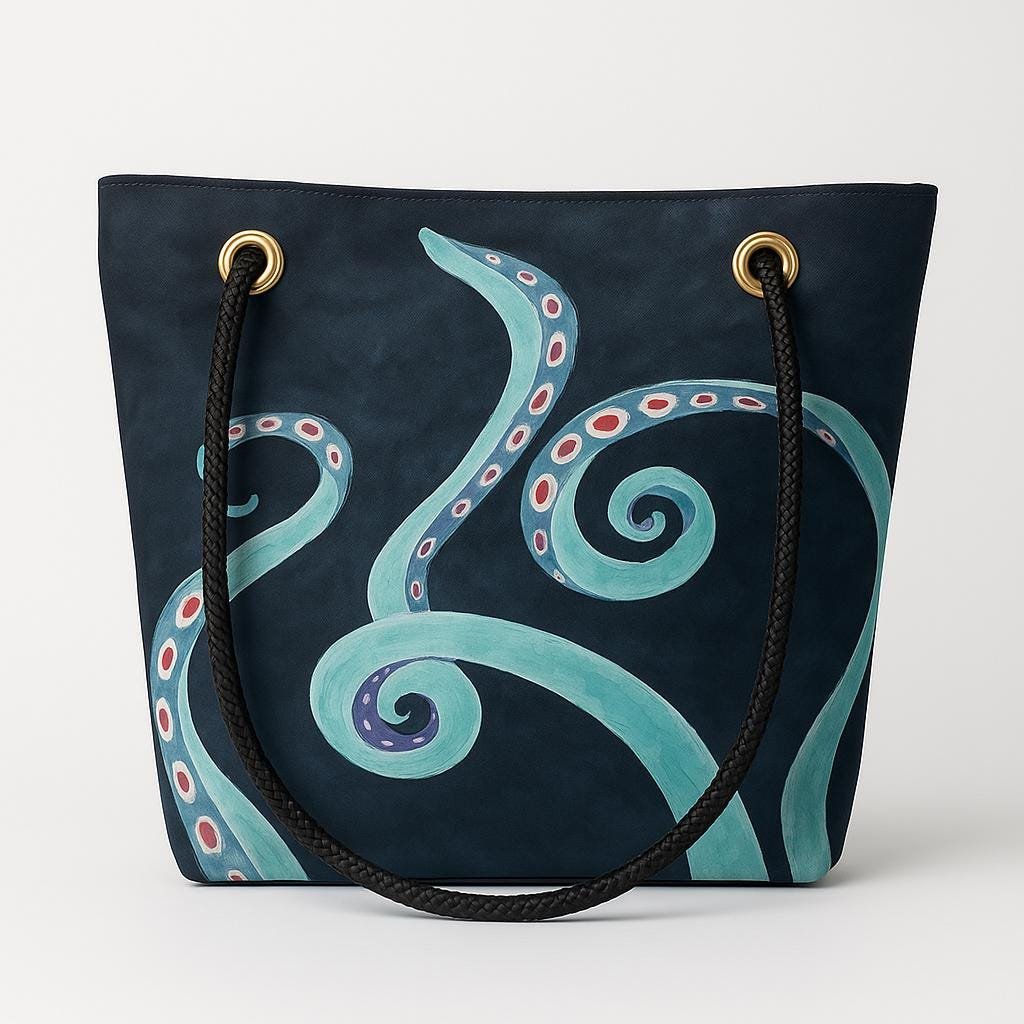 Recycled Sailcloth Octopus Tote Bag: Original Nautical Art