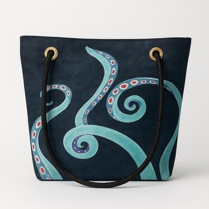 Recycled Sailcloth Octopus Tote Bag: Original Nautical Art