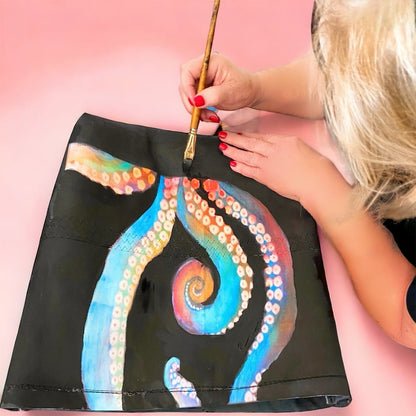 Recycled Sailcloth Octopus Art Tote Bag: Crossbody or Wristlet