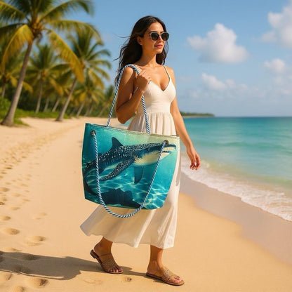 Whale Shark Tote – Original Art on Blue Recycled Sail Bag