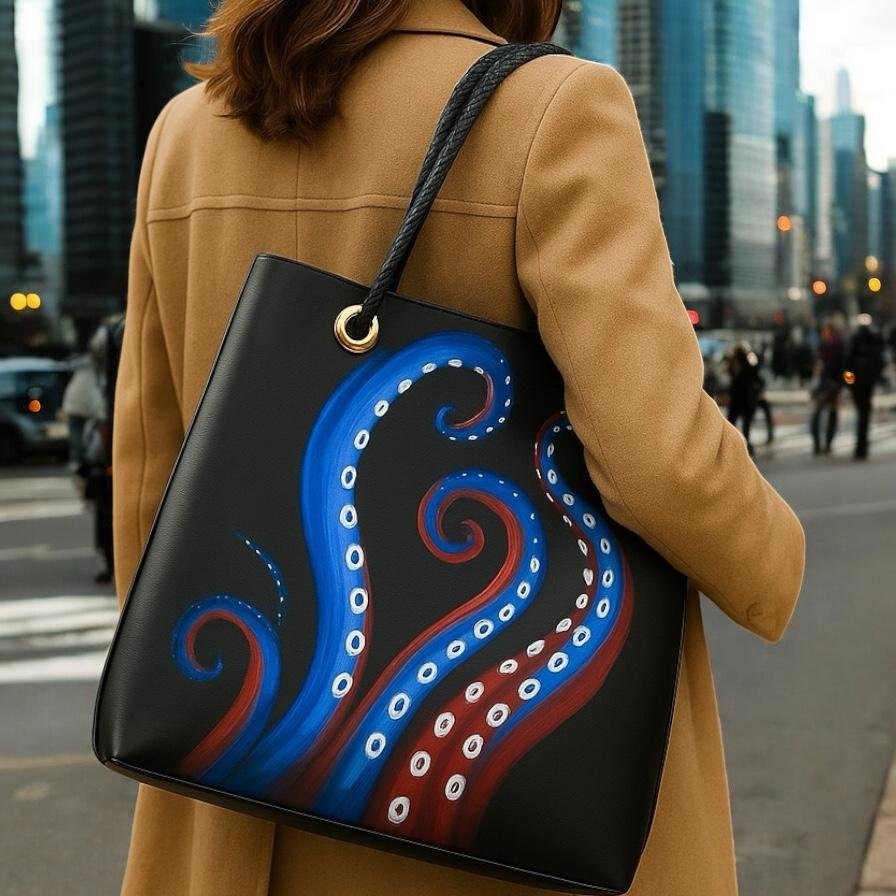 Recycled Sailcloth Octopus Art Tote Bag: Crossbody or Wristlet