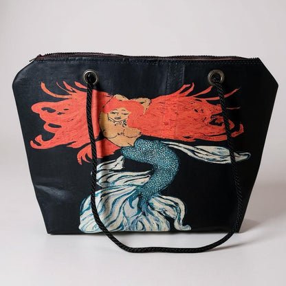 Recycled Sail Mermaid Art Tote Bag: Red or Blonde Hair