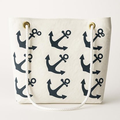 Recycled Sail Tote Bag: Nautical Anchor Design, Zipper Top