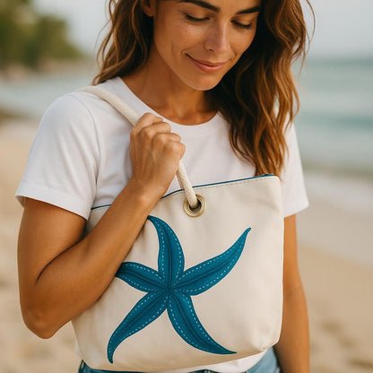 Starfish Art Tote Bag: Recycled Sailcloth, Waterproof
