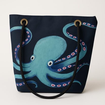 Recycled Sailcloth Octopus Tote Bag: Original Nautical Art