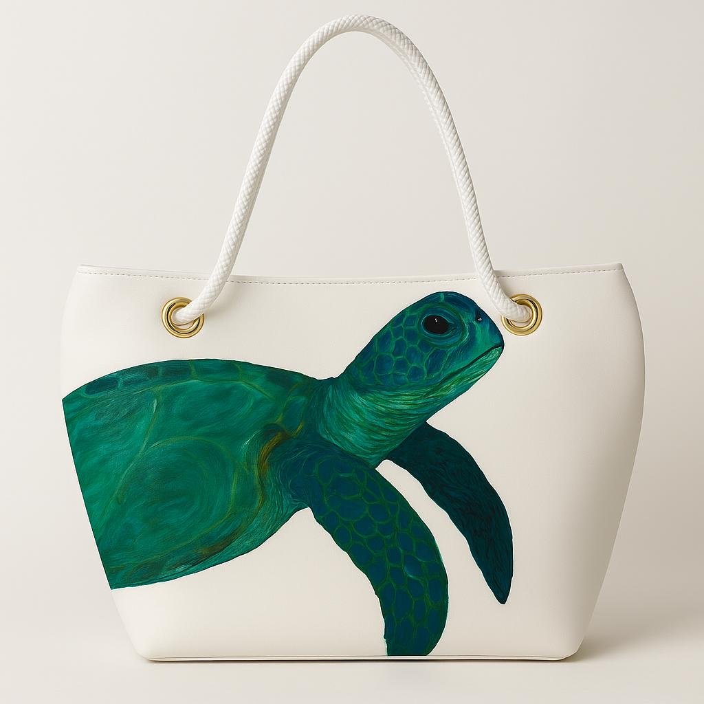 Recycled Sail Tote Bag: Sea Turtle Art, Waterproof Lining