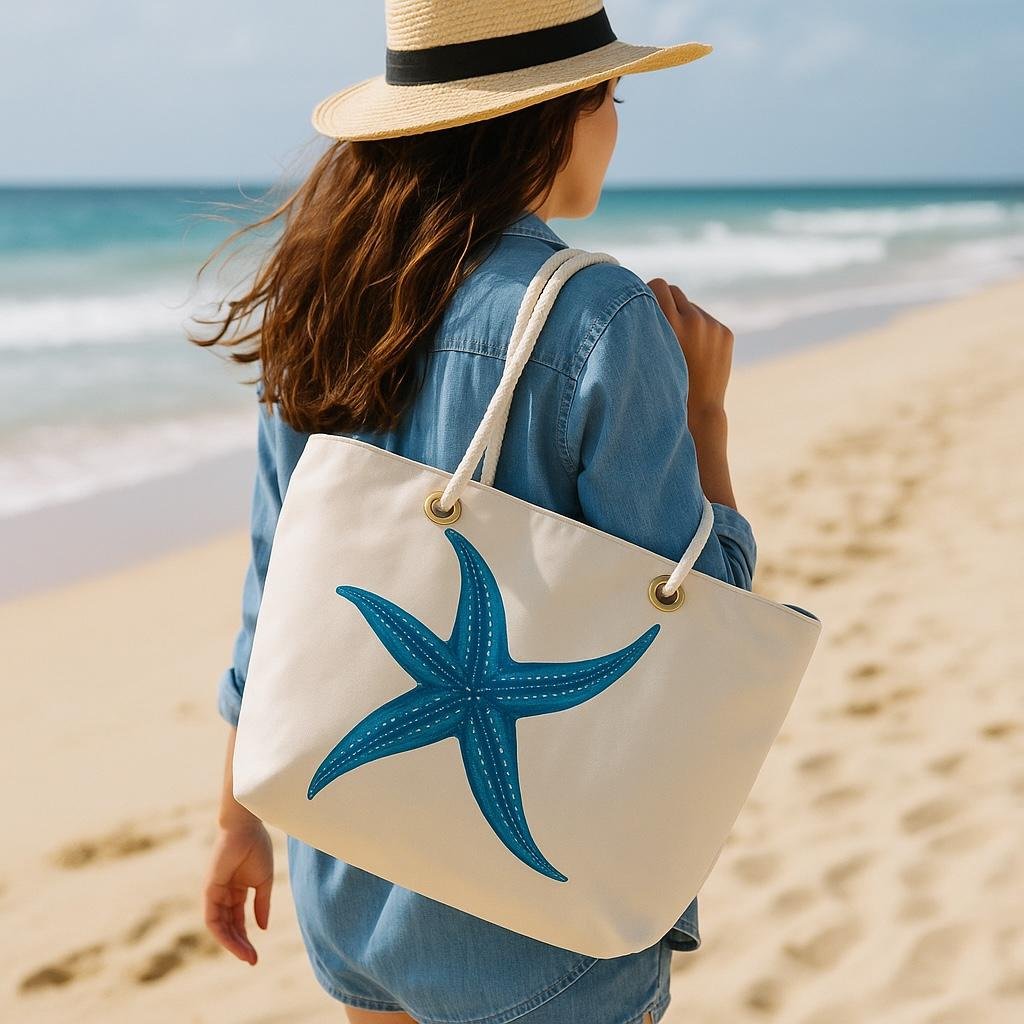 Starfish Art Tote Bag: Recycled Sailcloth, Waterproof