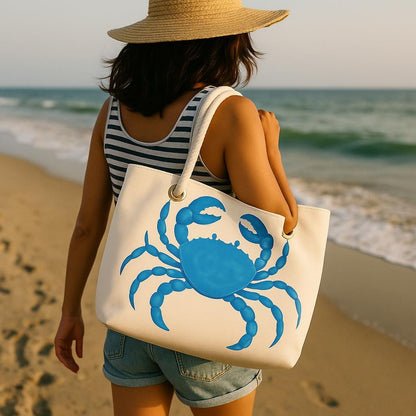 Recycled Sailcloth Tote: Blue Crab Art, Waterproof Lining