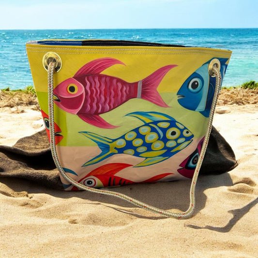 Recycled Sail Fish  Art Tote, Crossbody and Wristlet
