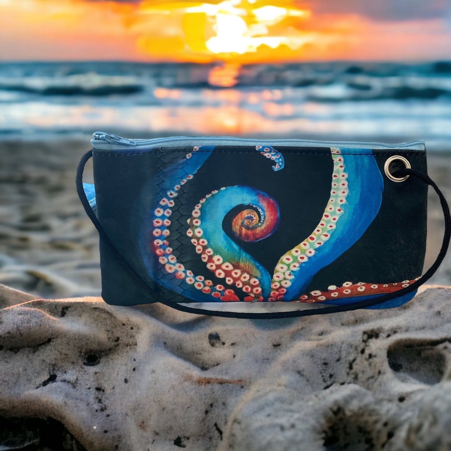 Recycled Sailcloth Octopus Art Tote Bag: Crossbody or Wristlet