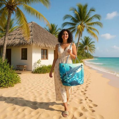 Whale Shark Tote – Original Art on Blue Recycled Sail Bag