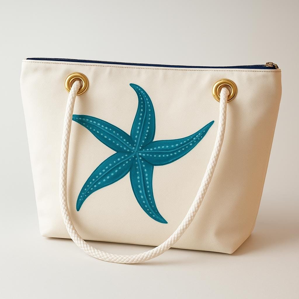 Starfish Art Tote Bag: Recycled Sailcloth, Waterproof