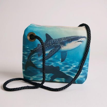 Whale Shark Tote – Original Art on Blue Recycled Sail Bag
