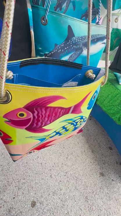 Recycled Sail Fish  Art Tote, Crossbody and Wristlet