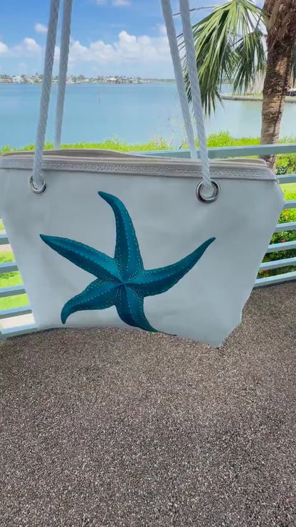 Starfish Art Tote Bag: Recycled Sailcloth, Waterproof